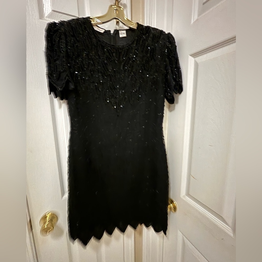 Vintage Lawrence Kazer black beaded dress